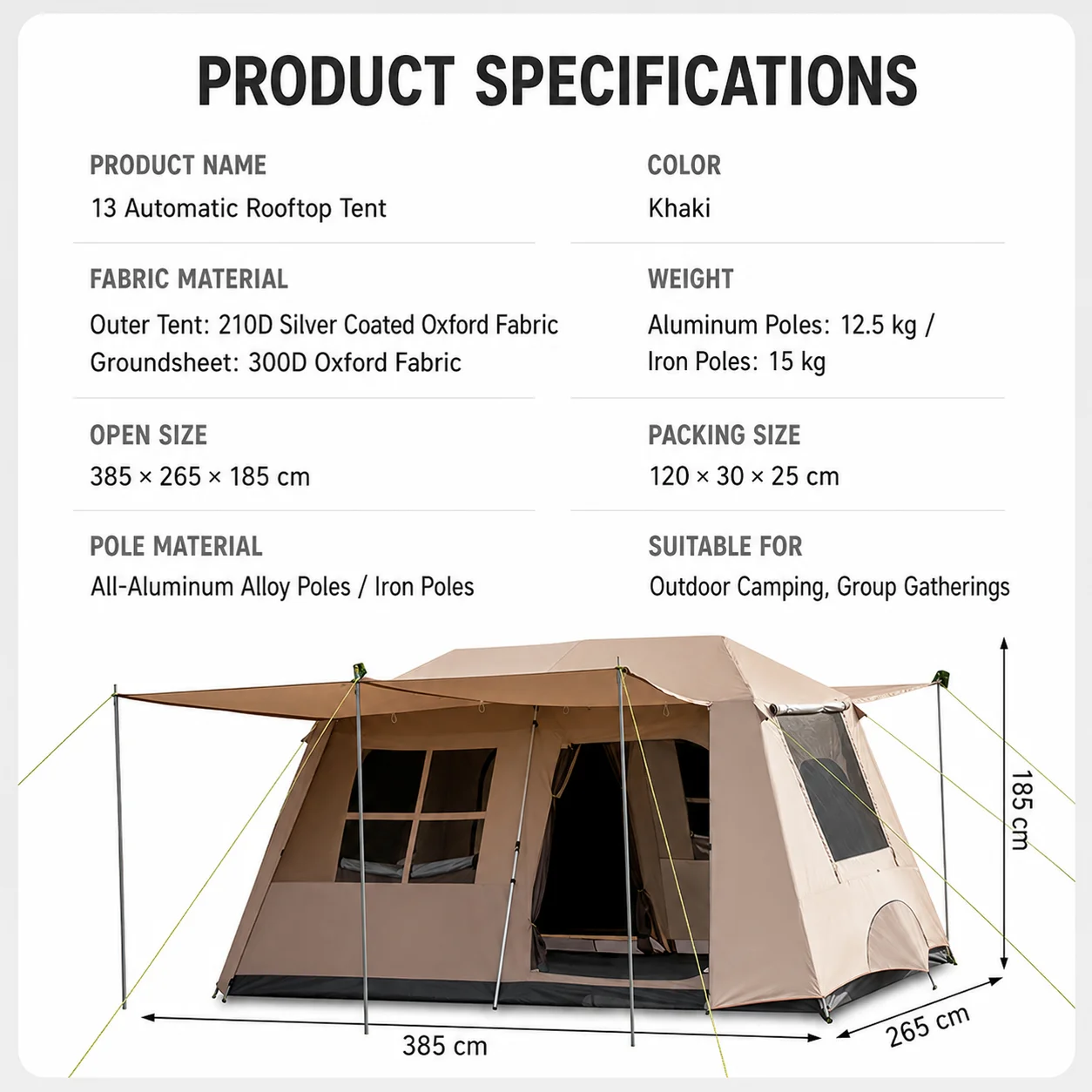 13㎡ Instant Cabin Camping Tent For Family - image 9