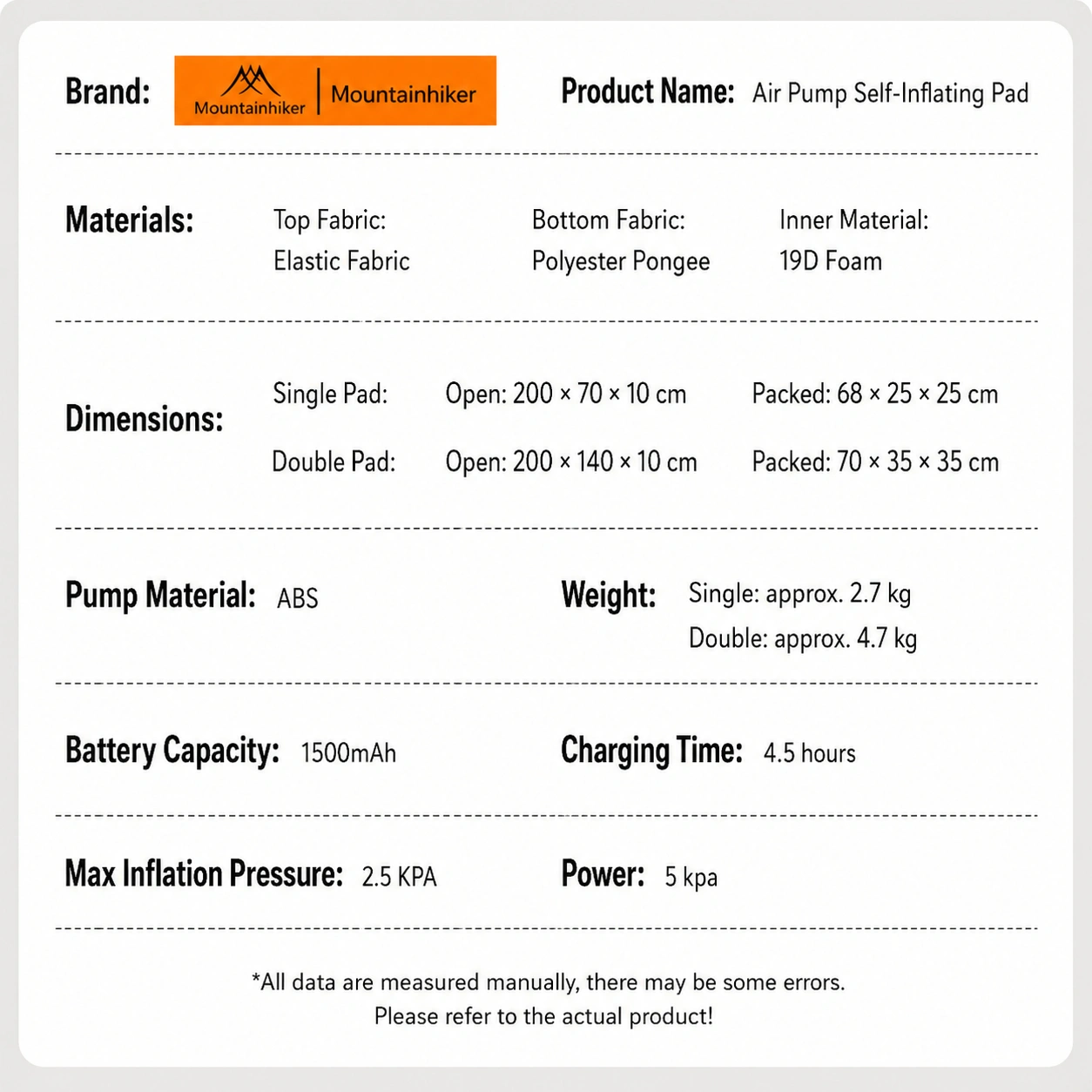 Mountainhiker Self Inflating Camping Mattress 10cm Thick Built-in Pump Single - image 9