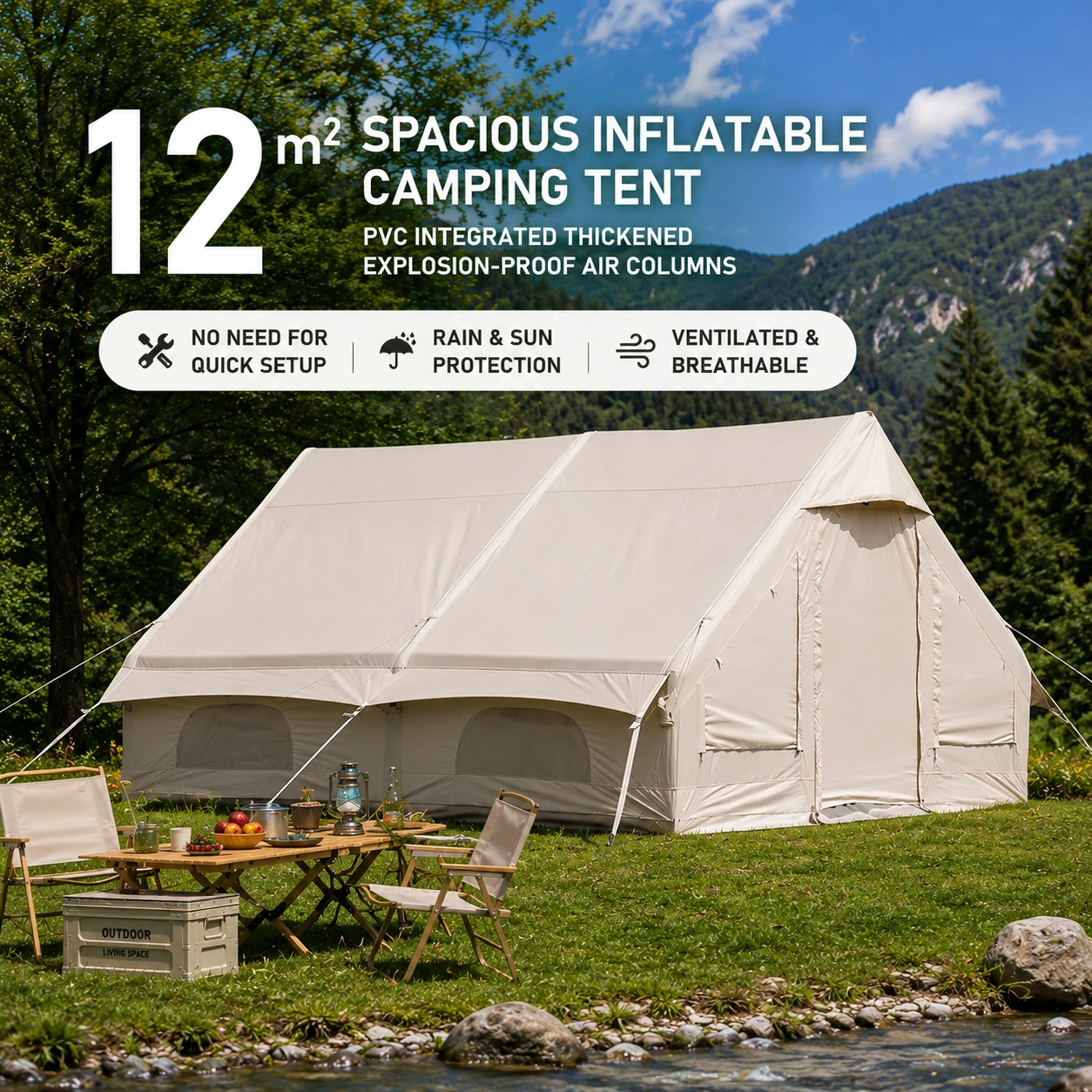 12㎡ Oxford Fabric Inflatable Camping Tent 600D Double Door Glamping Air Tent - image 4
