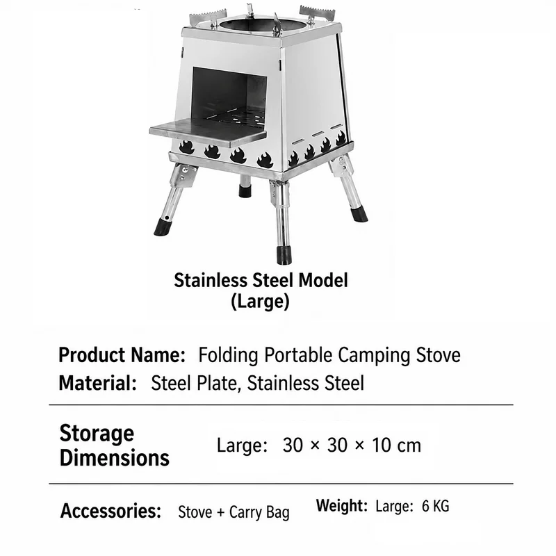 Portable Folding Wood Burning Camping Stainless Steel Stove - image 4