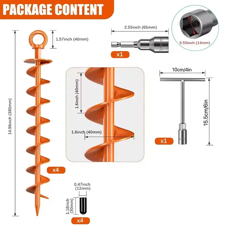 4PCS Ground Anchor Screw Stakes Heavy Duty Tent Gazebo Trampoline Auger Kit - image 4