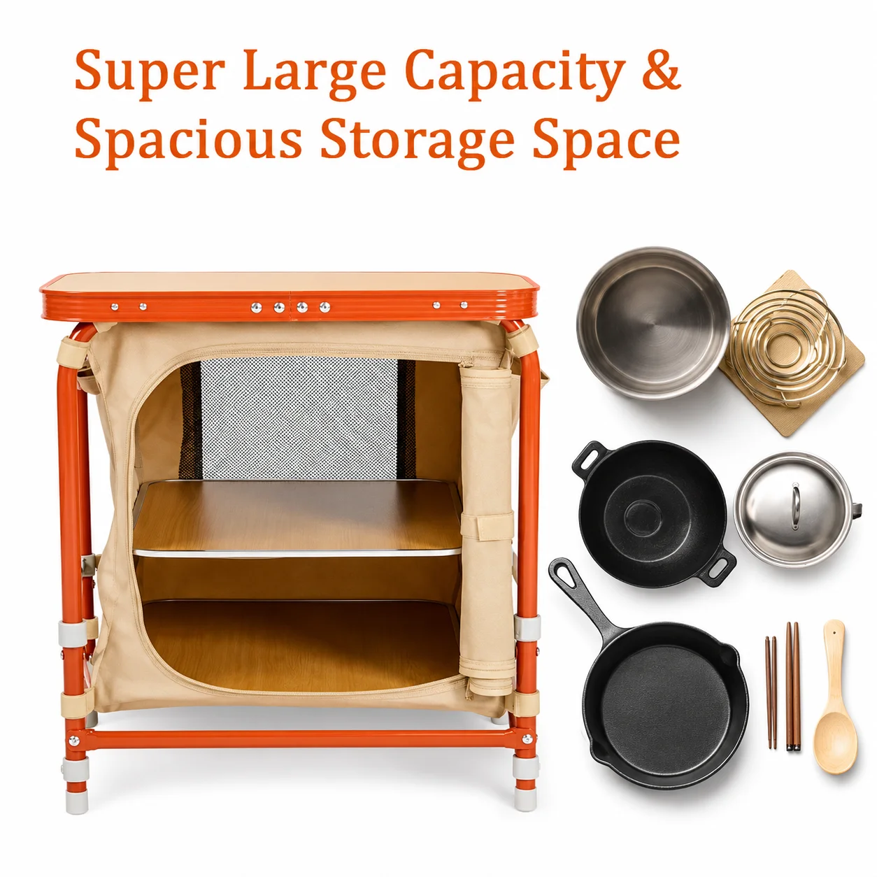 Portable Camping Storage Cabinet Folding Outdoor Kitchen Table Cupboard Shelf - image 6