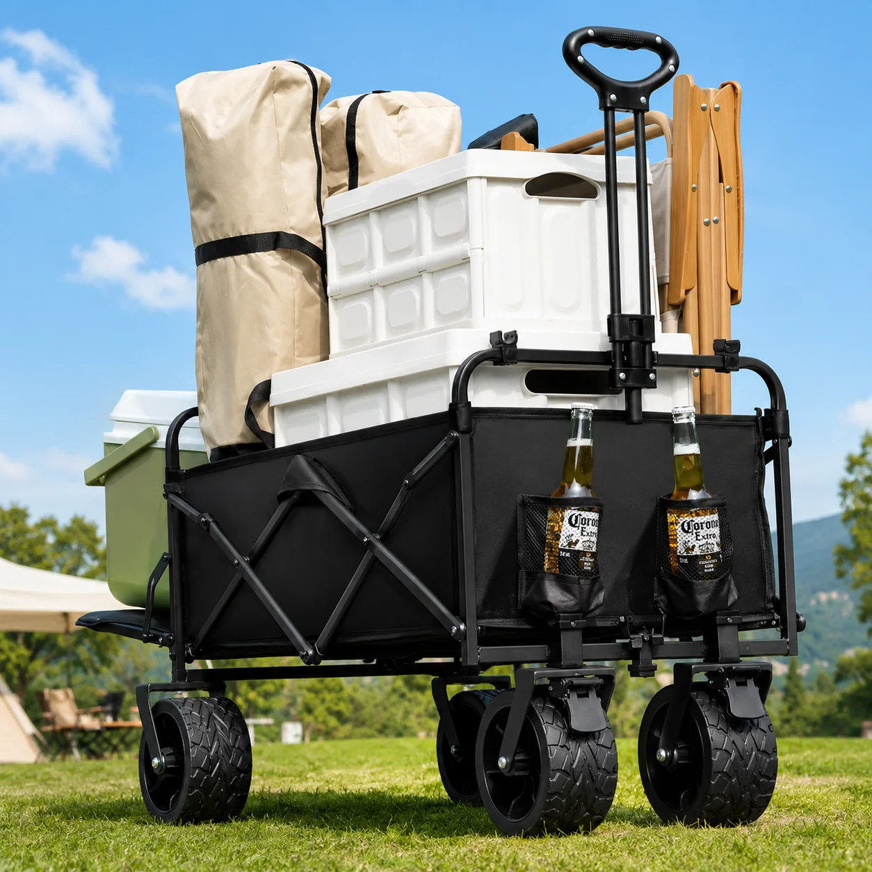 Heavy Duty Folding Wagon Cart Camping Trolley Beach Utility Garden Outdoor Cart - image 2
