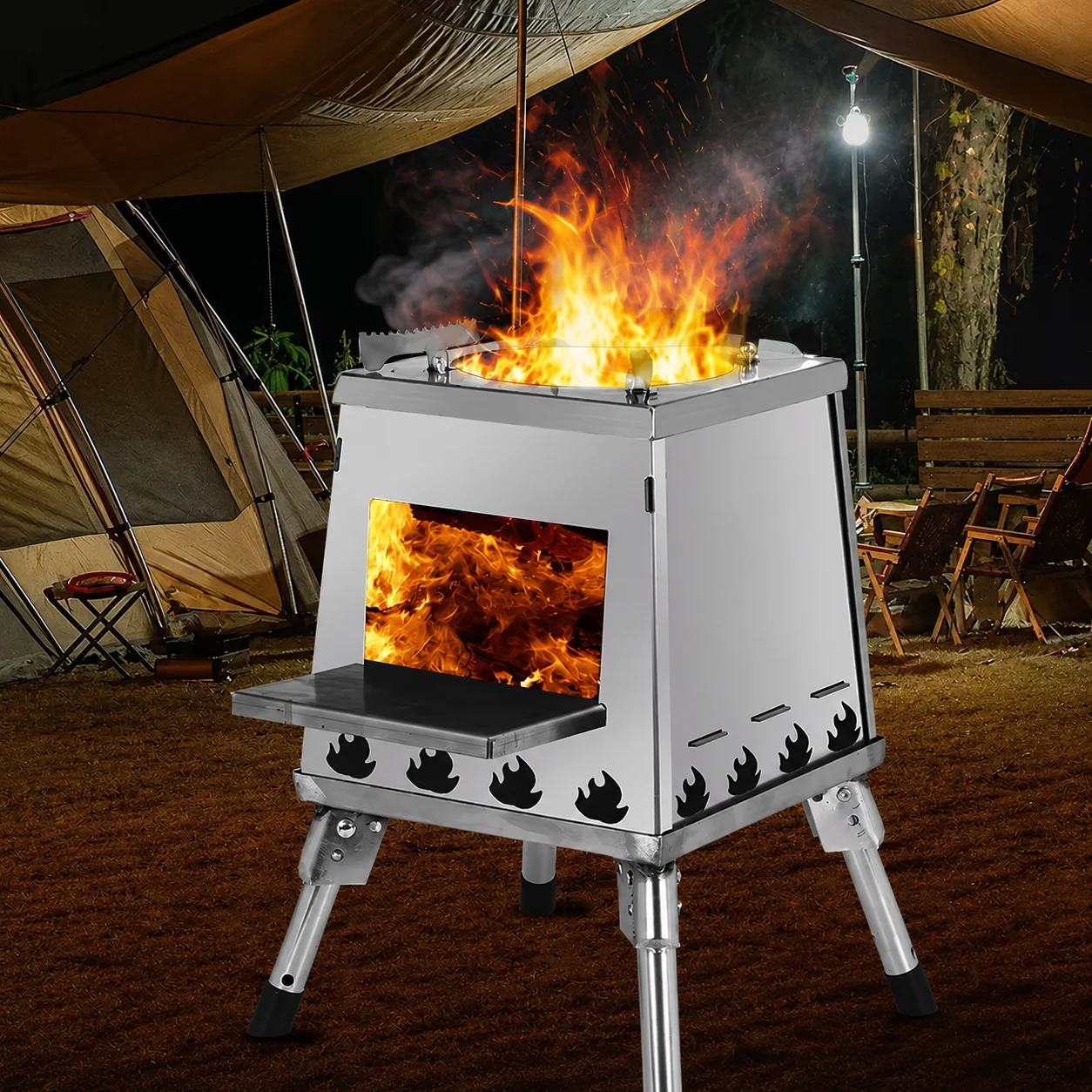 Portable Folding Wood Burning Camping Stainless Steel Stove - image 1