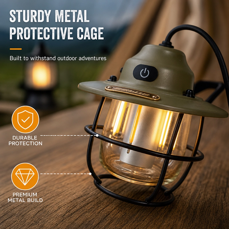 Rechargeable LED Camping Lantern Vintage Hanging Light USB Outdoor Tent Lamp - image 7