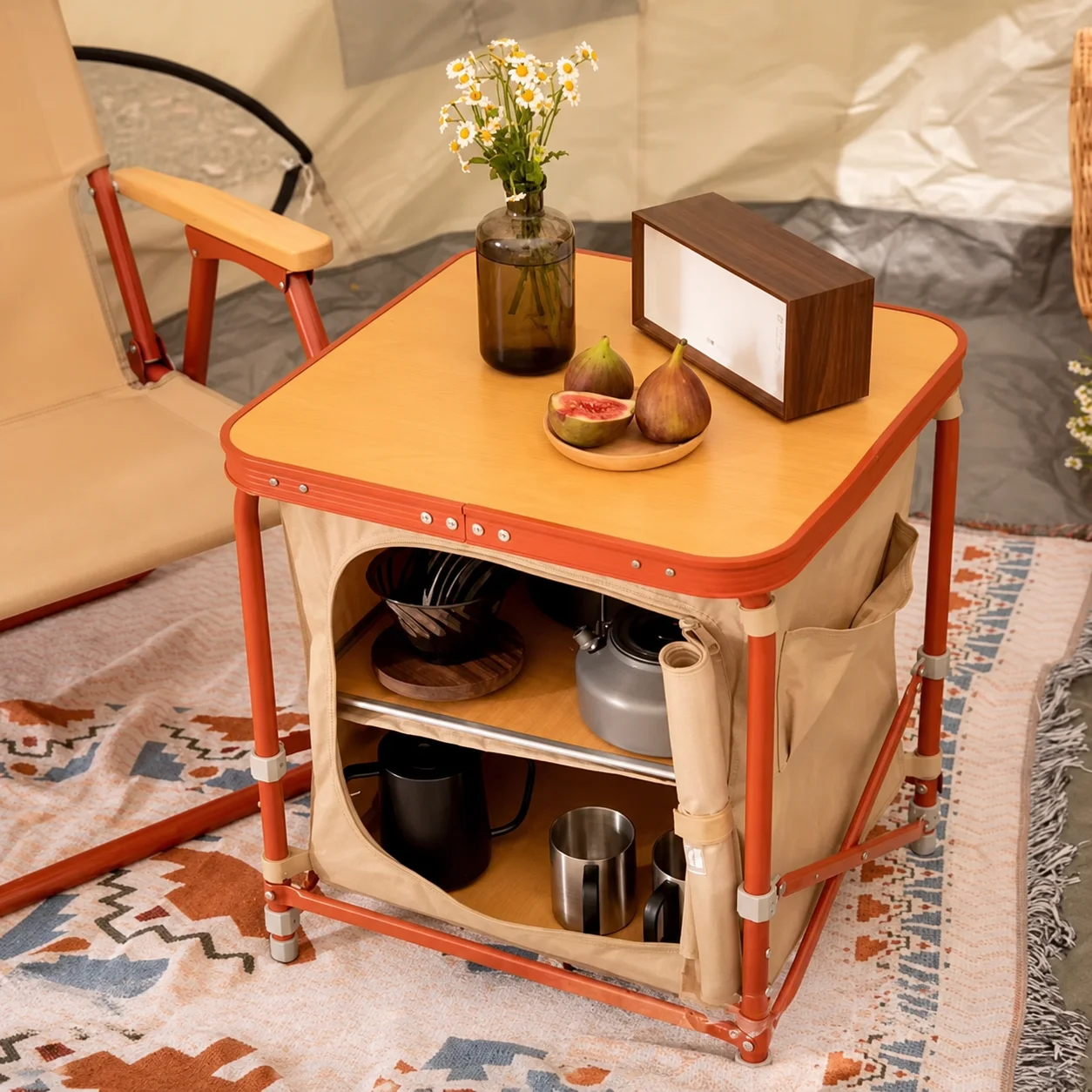 Portable Camping Storage Cabinet Folding Outdoor Kitchen Table Cupboard Shelf - image 2