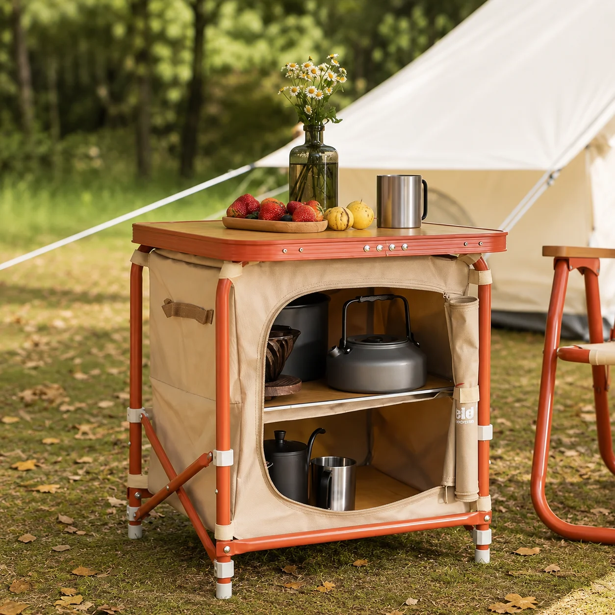 Portable Camping Storage Cabinet Folding Outdoor Kitchen Table Cupboard Shelf - image 1
