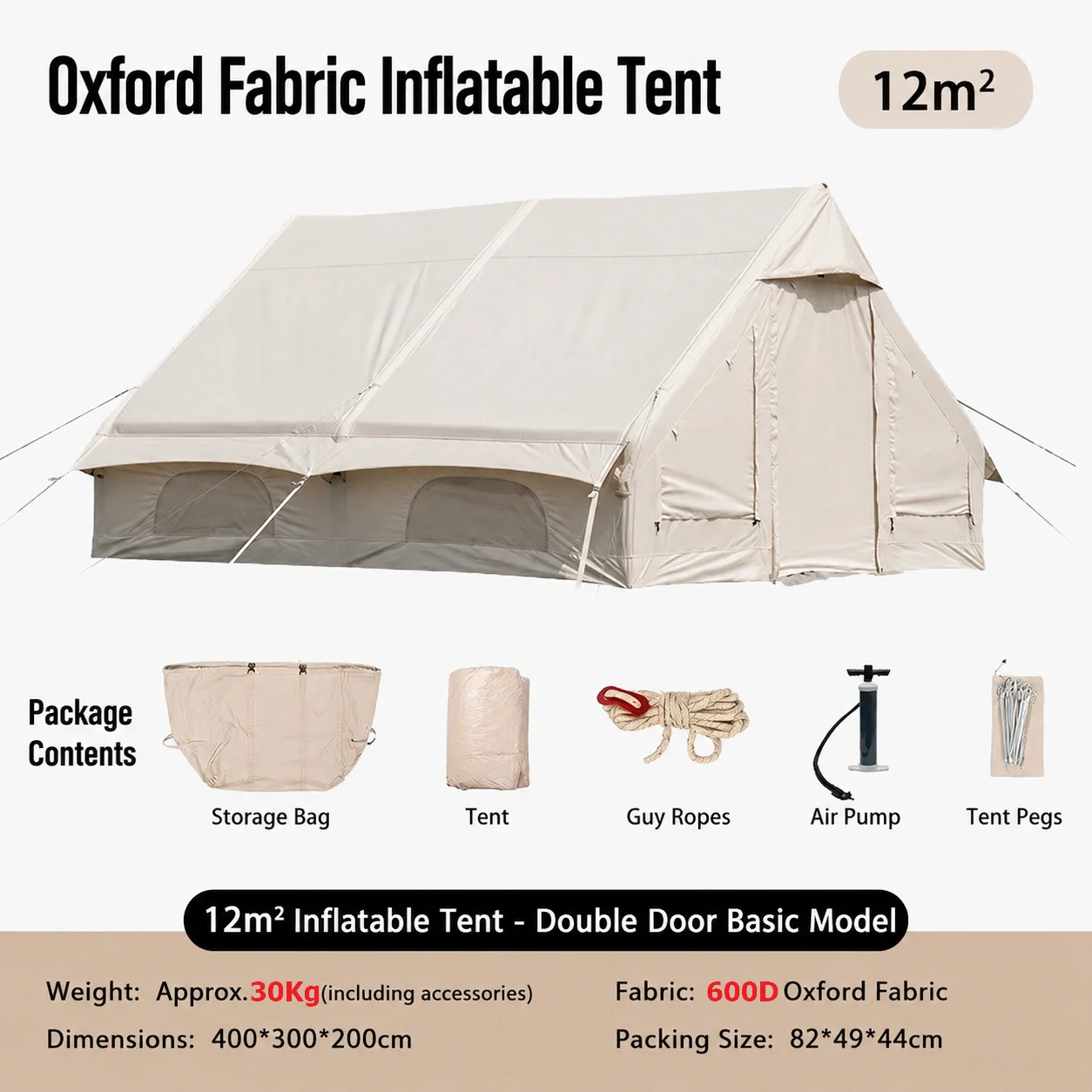 12㎡ Oxford Fabric Inflatable Camping Tent 600D Double Door Glamping Air Tent - image 5