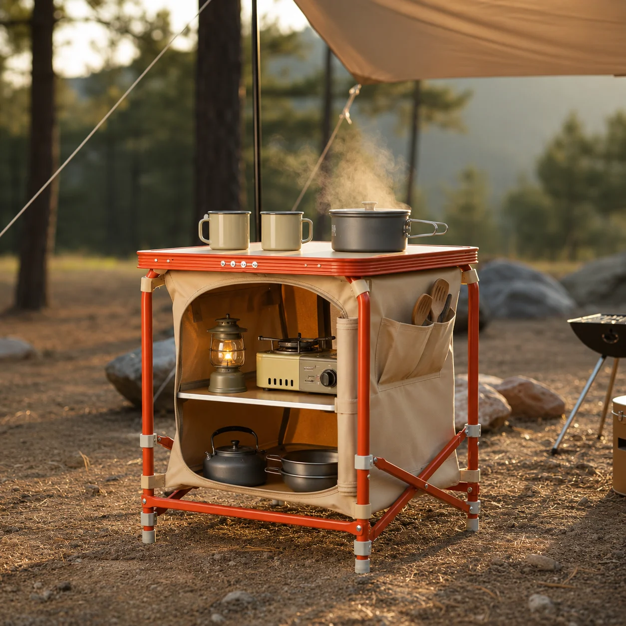 Portable Camping Storage Cabinet Folding Outdoor Kitchen Table Cupboard Shelf - image 3