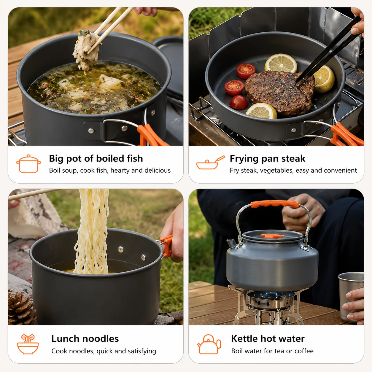 Outdoor Cooking Set Pot Pan Kettle Set - image 3