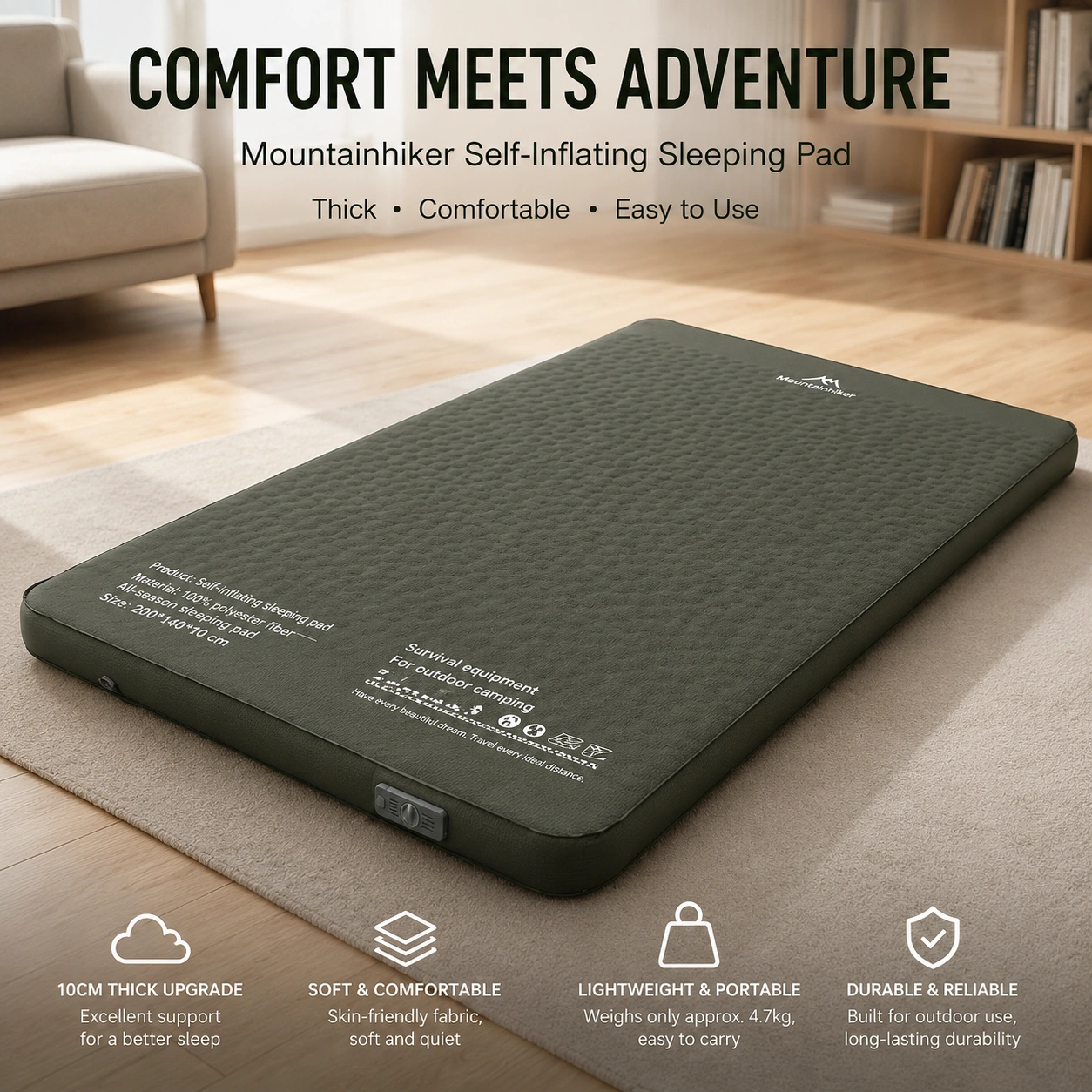 Mountainhiker Double Self Inflating Camping Mattress 10cm Thick 200x140cm - image 1