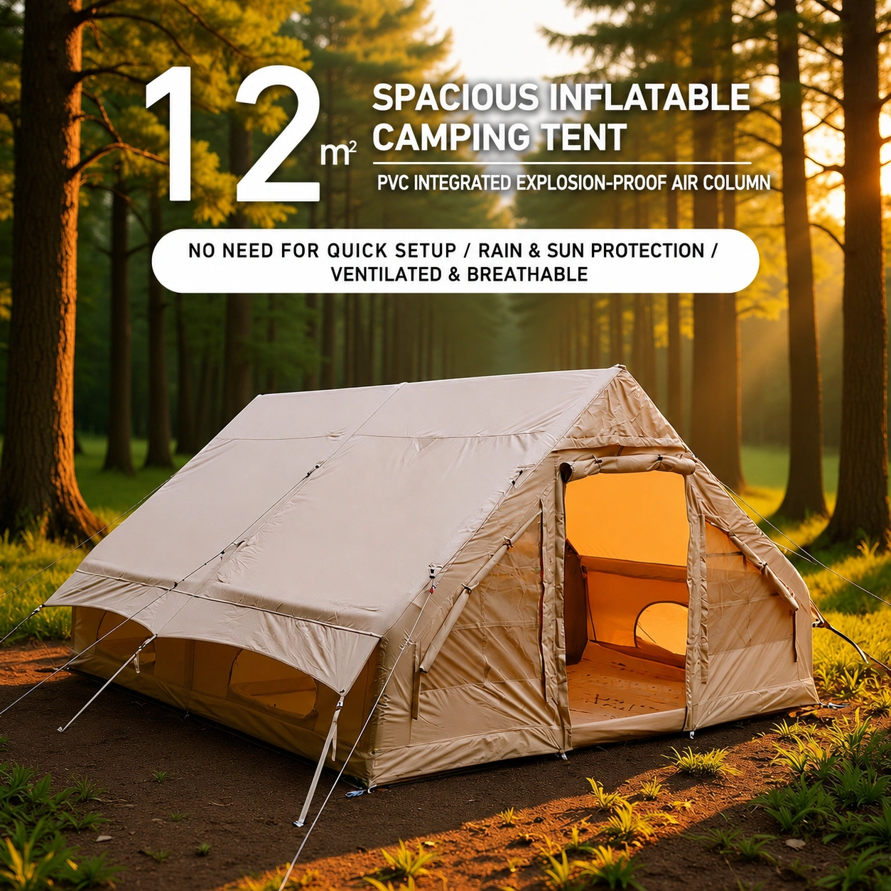 12㎡ Oxford Fabric Inflatable Camping Tent 600D Double Door Glamping Air Tent - image 1