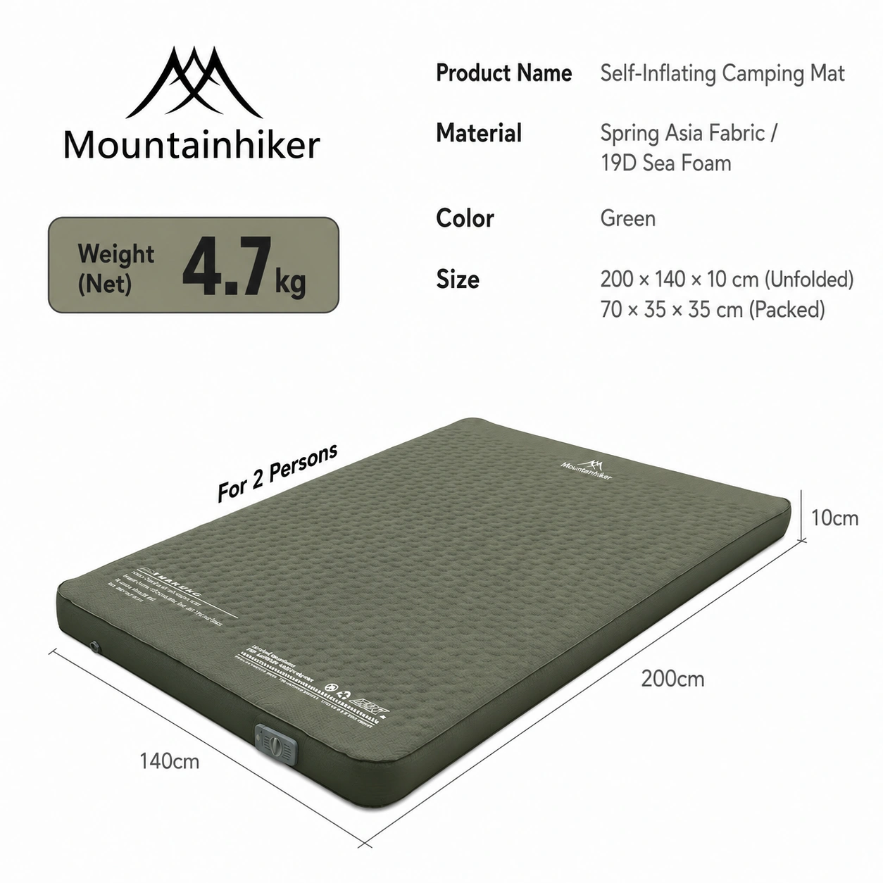 Mountainhiker Double Self Inflating Camping Mattress 10cm Thick 200x140cm - image 9