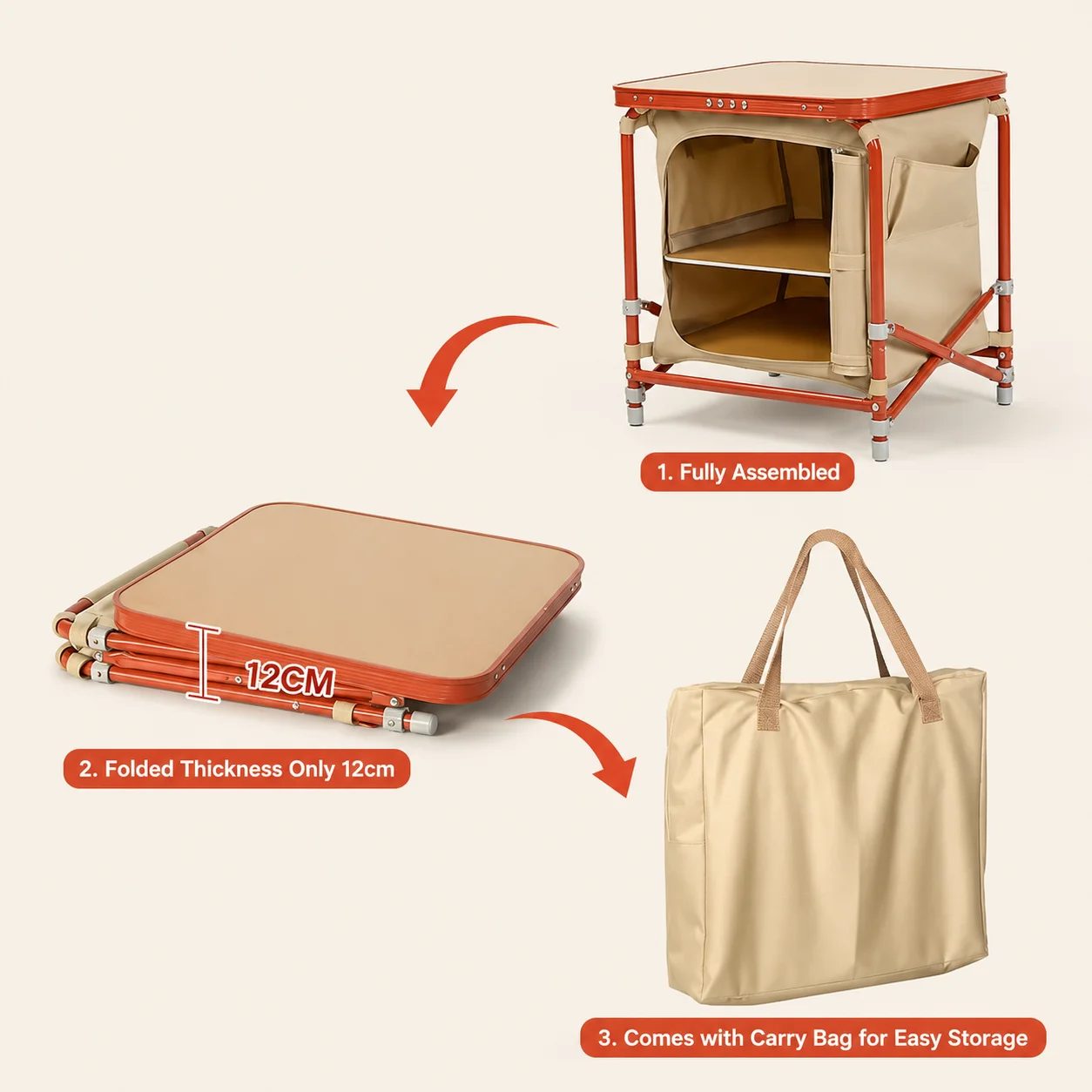 Portable Camping Storage Cabinet Folding Outdoor Kitchen Table Cupboard Shelf - image 8