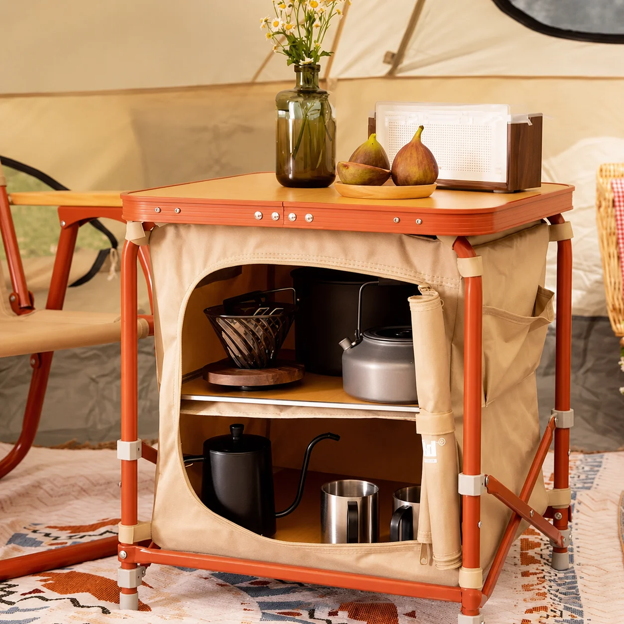 Portable Camping Storage Cabinet Folding Outdoor Kitchen Table Cupboard Shelf - image 5