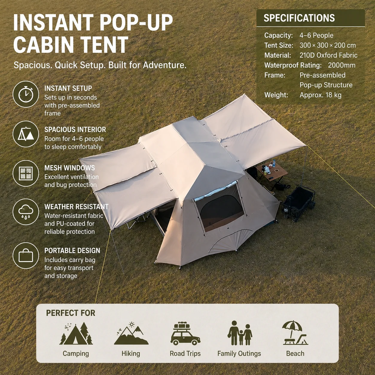 13㎡ Instant Cabin Camping Tent For Family - image 8